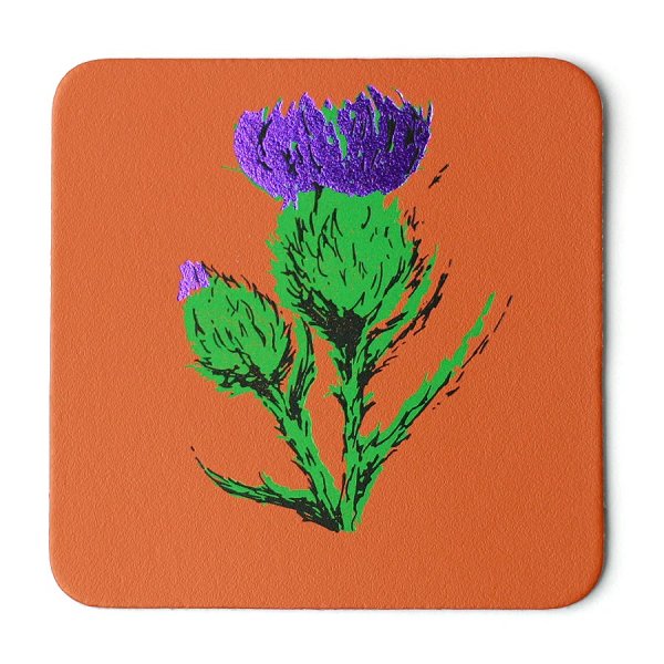 Thistle Tan Leather Coaster (BA)