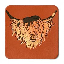Highland Cow Tan Leather Coaster (BA)