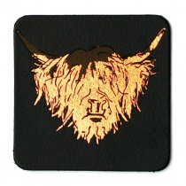 Highland Cow Black Leather Coaster (BA)