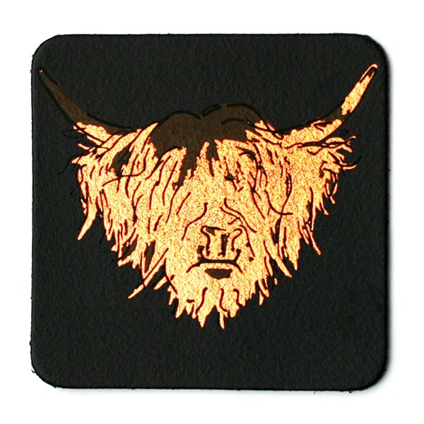 Highland Cow Black Leather Coaster (BA)