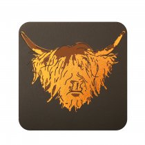 Highland Cow Black Leather Coaster (BA)